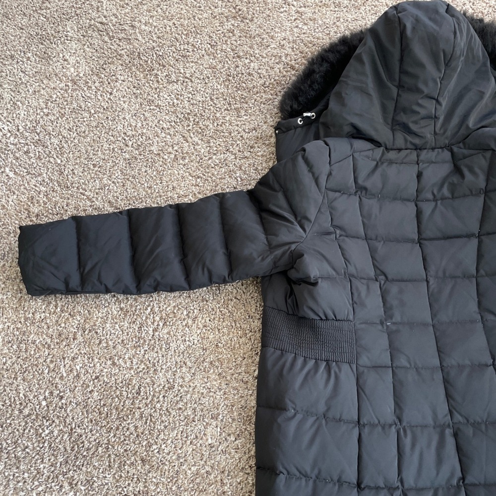 Calvin Klein Womens Black Down Fill Puffer Parka Coat Faux Fur Hood Large - Picture 14 of 16